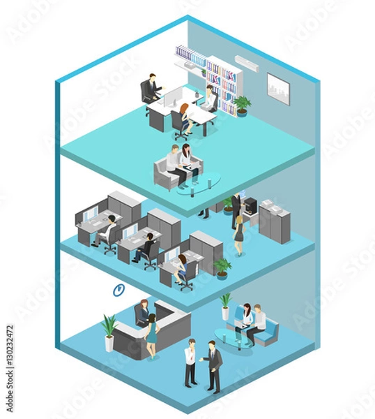 Obraz Isometric flat 3d abstract office floor interior offices