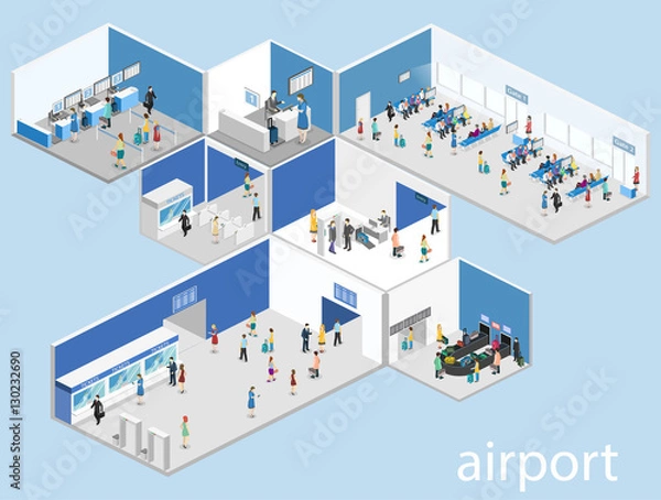 Fototapeta Isometric flat 3D concept vector interior of airport