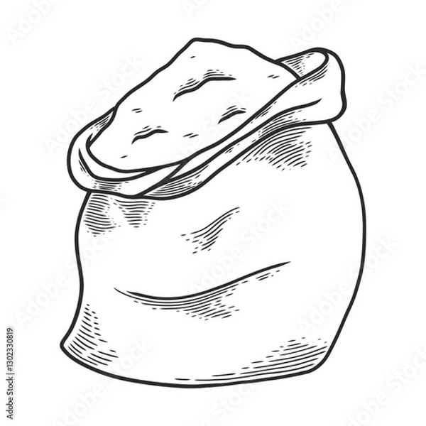 Fototapeta Bag with wholemeal flour or sugar. Hand drawn sketch style. Vintage black vector engraving illustration for label, web, flayer bakery. Isolated on white background.