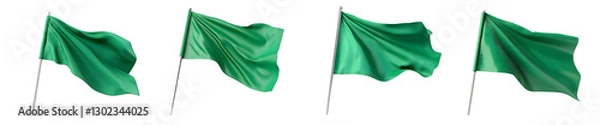 Obraz Green Flags Waving in the Wind Against a Transparent Background