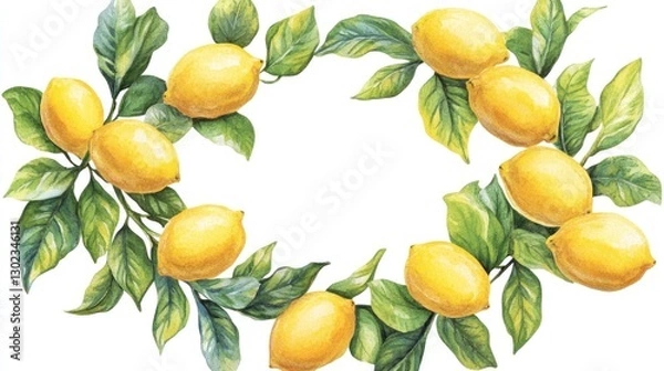 Obraz Lemon branch frame, white background, food blog, recipe
