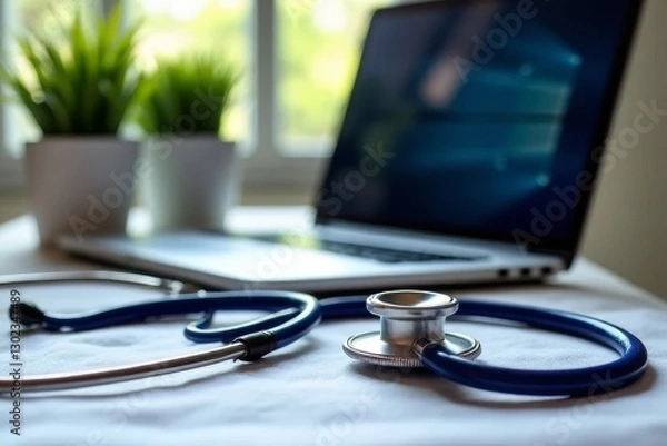 Fototapeta Health Screening, A stethoscope on a patients blood results after a a consultation