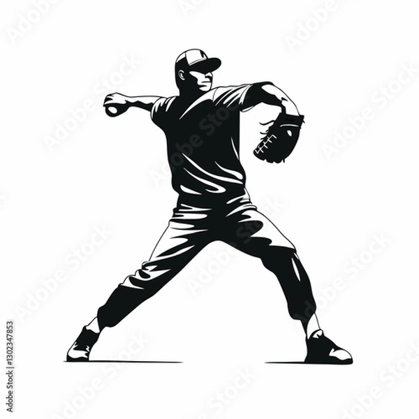 Obraz Baseball Pitcher in Action Vector Illustration