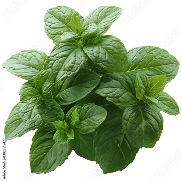 Fototapeta Fresh green mint leaves isolated on transparent background, emphasizes their natural freshness and aromatic properties.