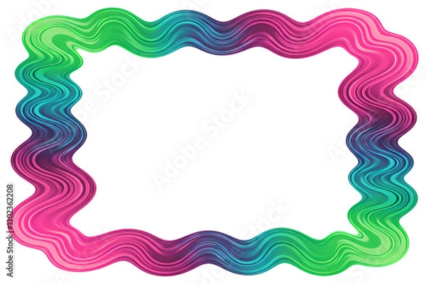 Fototapeta Abstract curving lines frame vibrant gradient colors, green to blue to pink fluid smooth shape, colorful border flowing symmetrical design. 