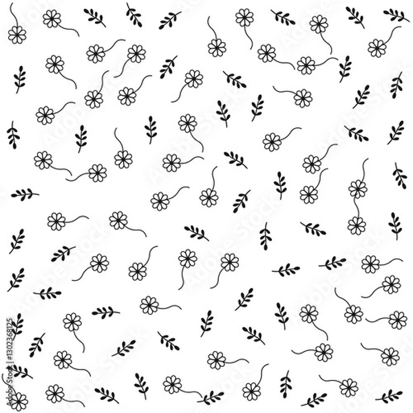 Obraz Whimsical Foliage: Hand-Drawn Botanical Doodle Pattern with Natural Charm