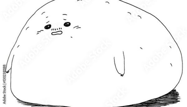 Fototapeta Cute cartoon character with a round, soft body and sad expression