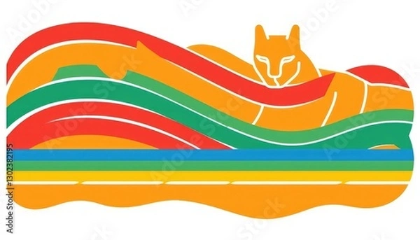 Fototapeta Colorful Abstract Cat Design with Waves and Bold Lines