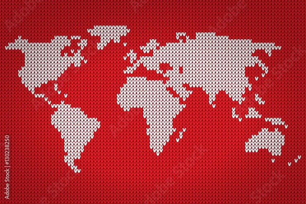 Obraz Vector world map lovely knitting style