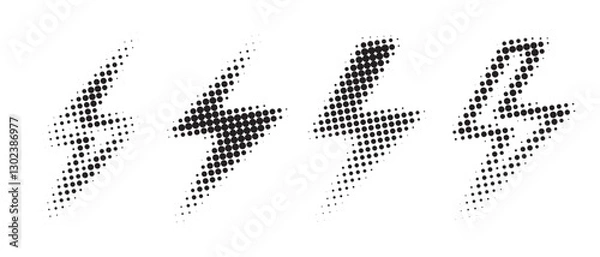 Fototapeta Lightning in halftone style. Symbol of energy, electric thunder on white background.