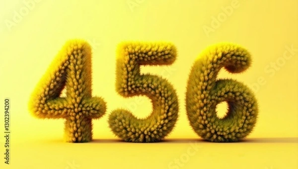 Fototapeta Fluffy Yellow Grass Numbers 456 3D Rendered Textured Font