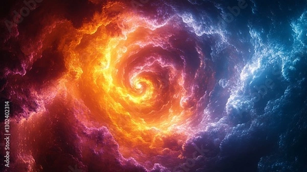 Fototapeta A neon-colored windstorm forming a spiral of pure energy