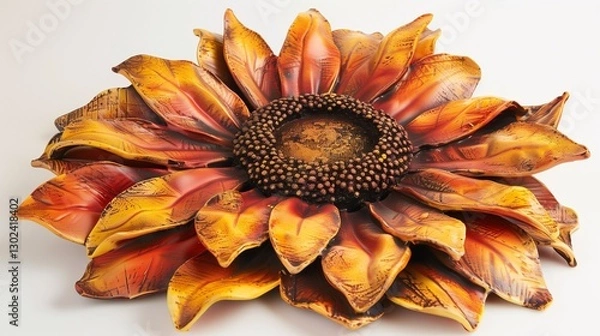 Obraz A vibrant sunflower in full bloom with golden petals and a deep brown center, isolated on white. 