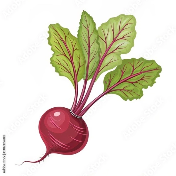 Fototapeta Red Beetroot with Green Leaves Isolated on White Background, vegetable, illustration