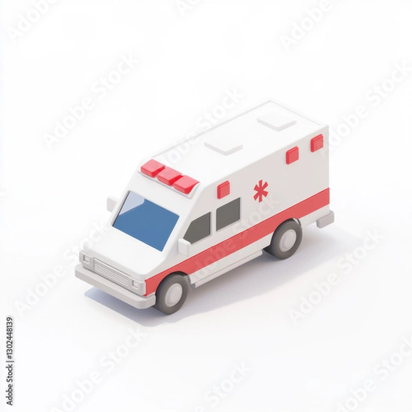 Obraz A 3D icon render of a ambulance isolated on a white background