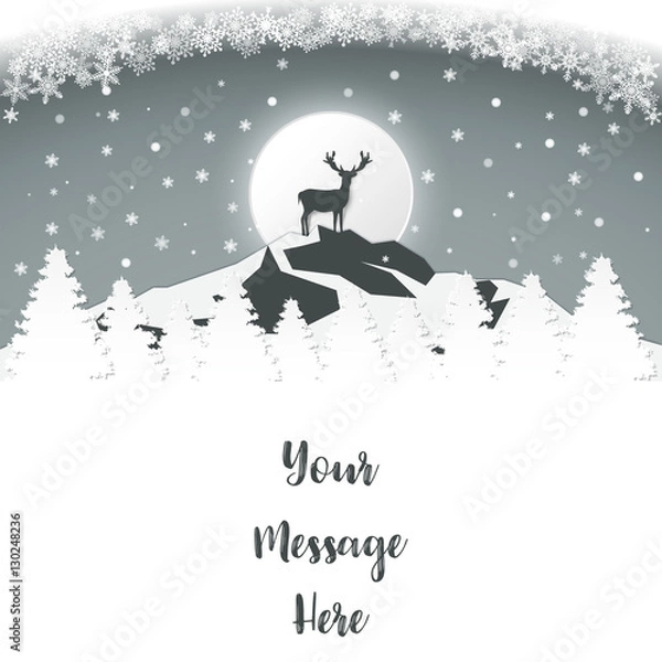 Fototapeta Deer stand on the mountain in winter full moon.