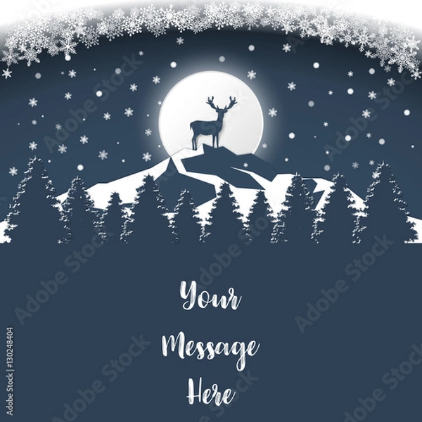 Fototapeta Deer stand on the mountain in winter full moon.