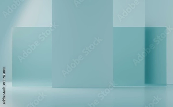 Obraz Modern minimalist space featuring light blue geometric shapes and elegant design elements in a tranquil setting. 3d render