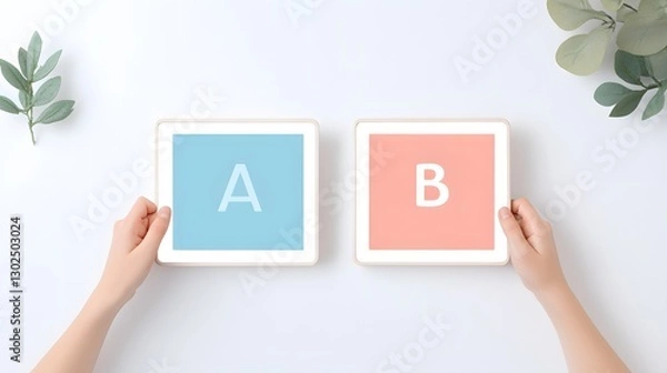 Fototapeta A split A/B testing interface comparing two digital ad versions, isolated on a white background.