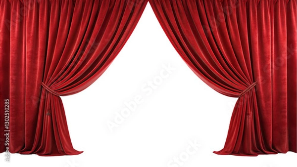 Fototapeta red silk fabric Red velvet open Curtain window isolated transparent background 