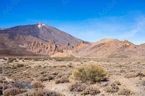Obraz Landschaft im Teide Nationalpark mit Lavaformationen und dem El Teide Vulkan auf der Kanarischen Insel Teneriffa, Spanien