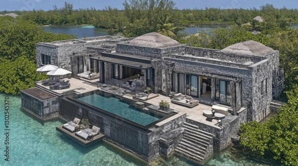 Fototapeta Luxurious Seaside Villa with Infinity Pool and Scenic View