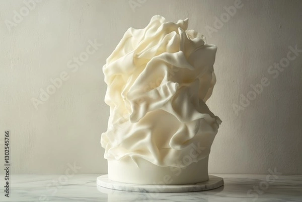 Fototapeta A luxurious wedding cake adorned with intricate sugar ruffles, creating a sculptural and artistic design for an elegant celebration.