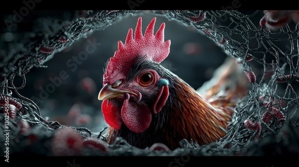 Obraz Intriguing encounter worms and chicken interaction farm setting digital art macro view biological concept