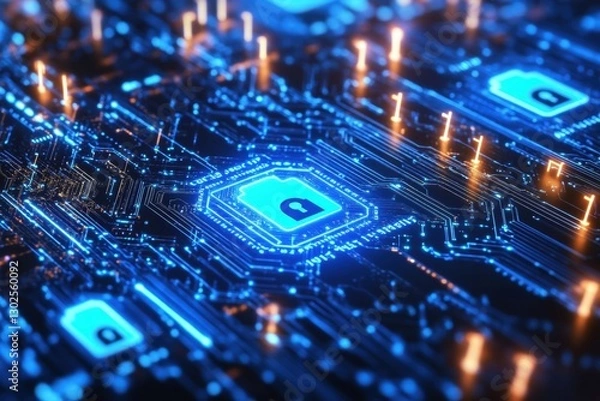 Fototapeta Data Security Concept with Digital Circuit Background