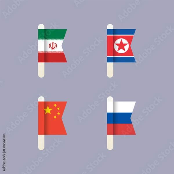 Fototapeta National flags of the world, set flat vector icons