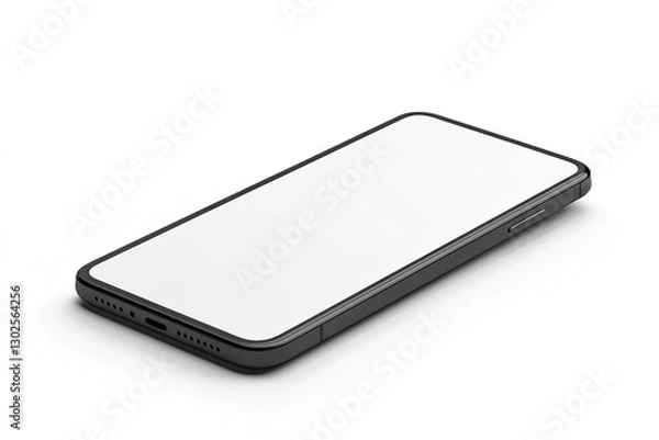 Fototapeta Blank Screen Smartphone with Tilted View Isolated on White Background with Clipping Path