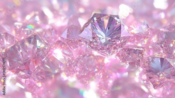 Fototapeta Countless diamonds glow softly under an ethereal aura, creating a mesmerizing spectacle of light and color set against a dreamy pink backdrop
