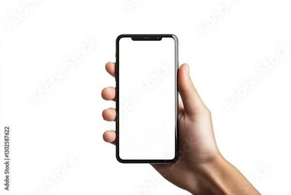 Fototapeta High Resolution Picture of Right Hand Holding a Smartphone Isolated on White