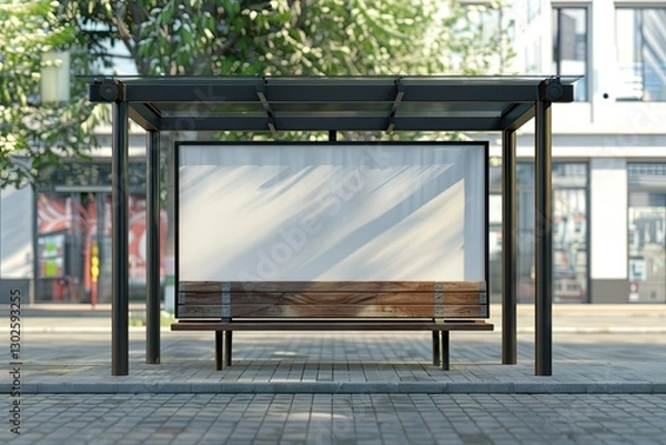 Fototapeta Detailed Color Picture of Empty Bus Stop in the City 3D Render Business Concept