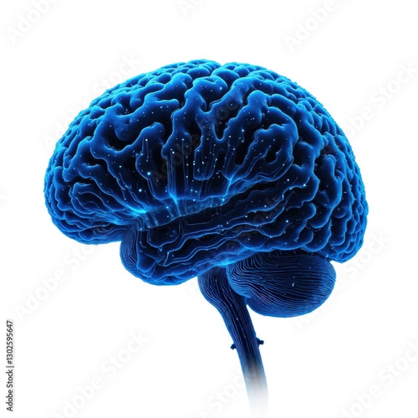 Fototapeta Blue Brain Illustration with Neural Connections and transparent background