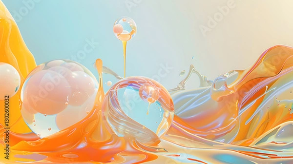 Fototapeta A surreal digital artwork featuring an abstract design with flowing shapes and luminous colors, evoking a futuristic and dreamlike atmosphere.