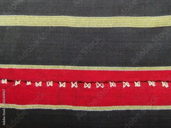 Fototapeta Black tweed cotton fabric with stripped pattern texture and background