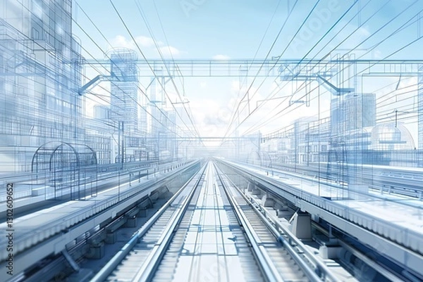 Obraz Futuristic Railway Station Concept with Abstract Cityscape Background