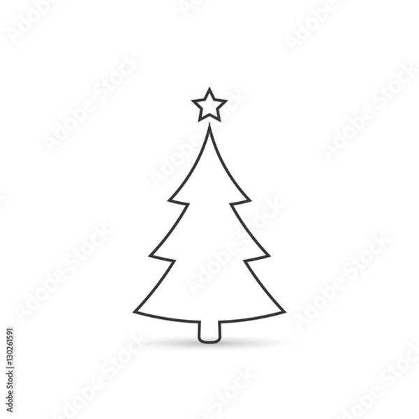 Fototapeta Christmas tree outline icon, vector simple design. Black symbol of fir-tree, isolated on white background.