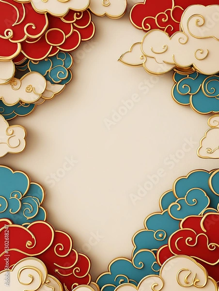 Fototapeta Chinese style gold border auspicious cloud pattern background