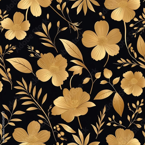 Obraz seamless pattern with golden flowers and leaves generated ai	