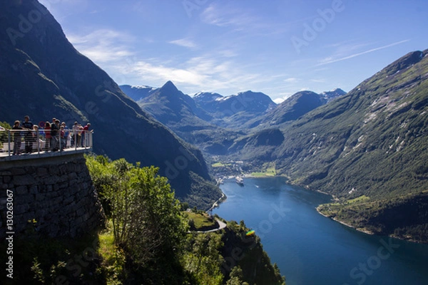 Fototapeta Geirangerfjord in Norway from Ornesvingen viewpoint