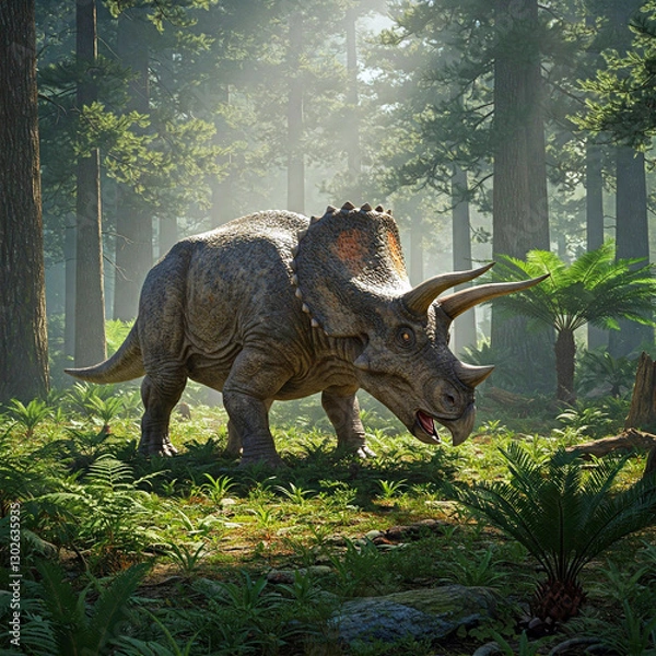 Fototapeta Triceratops in a Jurassic forest