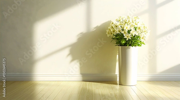 Fototapeta White Flowers in a White Vase in a Bright Room
