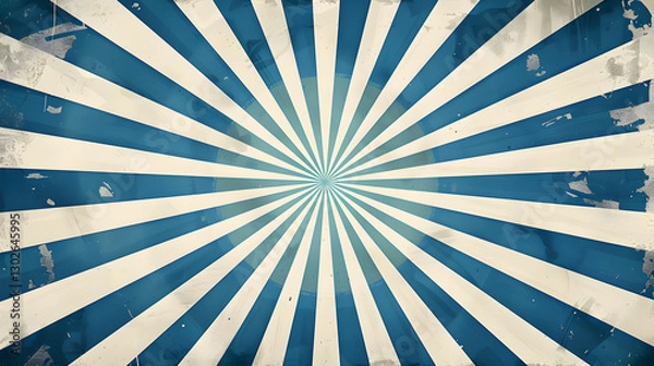 Fototapeta A vintage background with blue and white rays radiating from the center, creating a classic and nostalgic retro design.