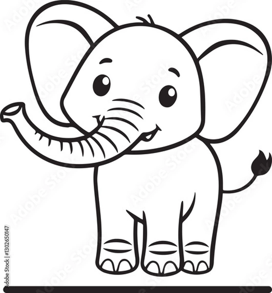 Fototapeta Hand drawn Cute Elephant Line Art coloring page