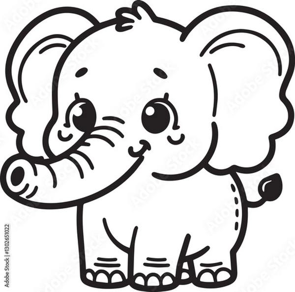 Fototapeta Hand drawn Cute Elephant Line Art coloring page