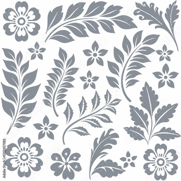 Fototapeta Different styles of leaves and flowers for botanical and nature-inspired designs