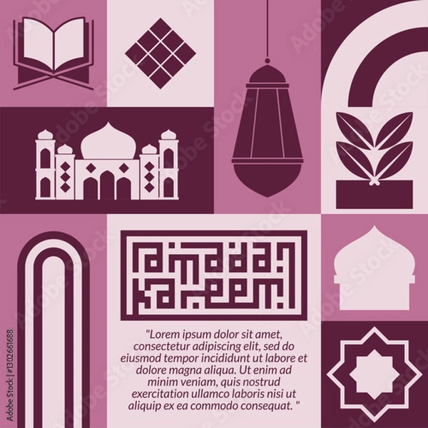 Fototapeta Modern Ramadan Islamic Seamless Pattern in Retro Scandinavian Style 