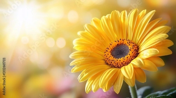 Fototapeta Vibrant yellow gerbera daisy in sunlight.